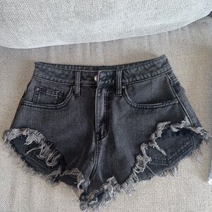 Fashion Nova Charcoal Frayed Jean Shorts